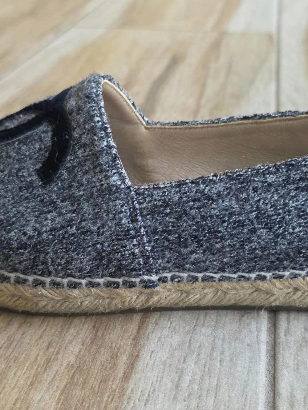 CHANEL Grey Espadrilles CC Black Velvet Grey Tweed Shoe Eur. 37